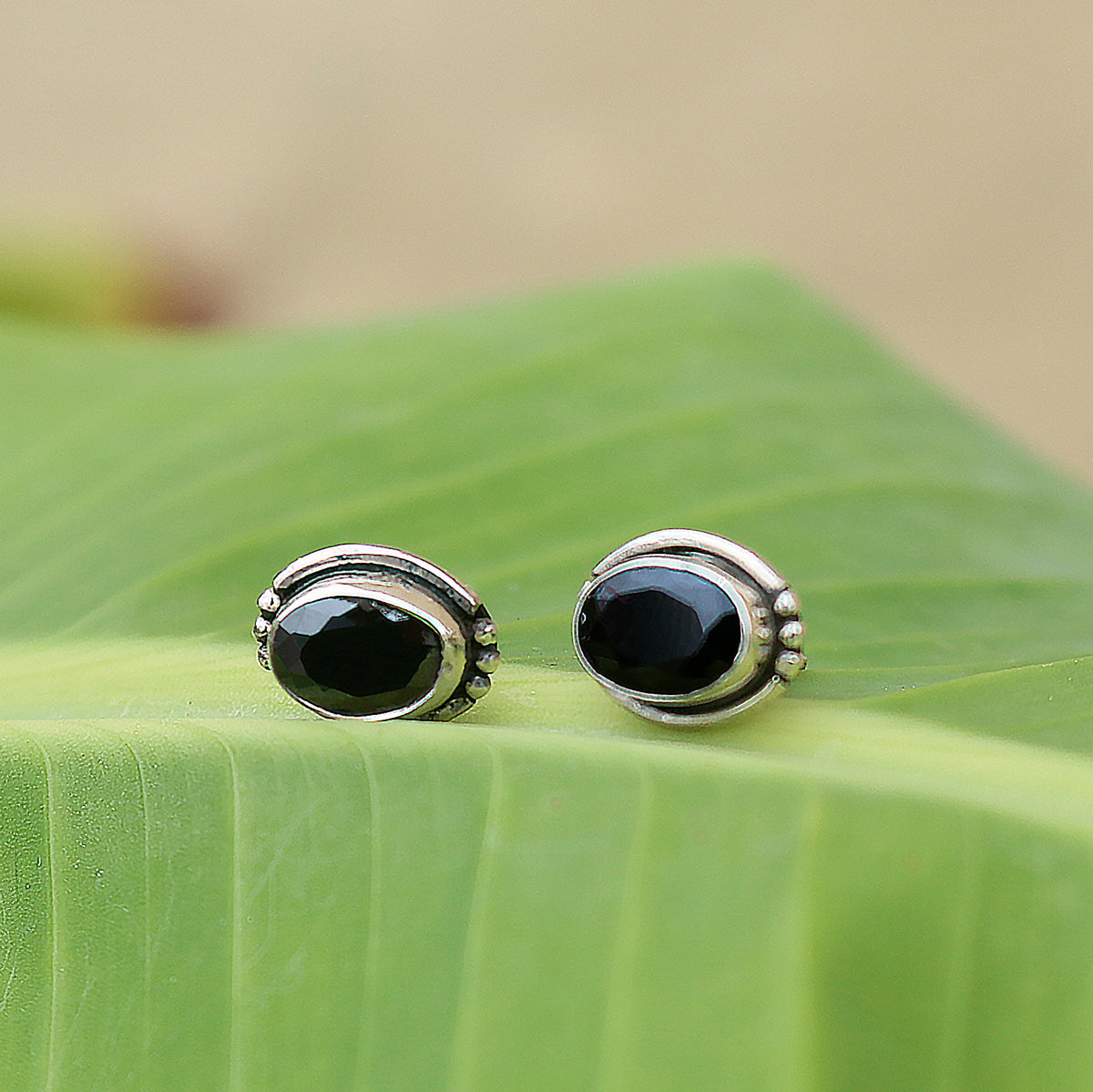 925 Sterling Silver Black Onyx Stone Eartops - Elegant Boho-Chic Jewelry for Women