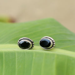 925 Sterling Silver Black Onyx Stone Eartops - Elegant Boho-Chic Jewelry for Women