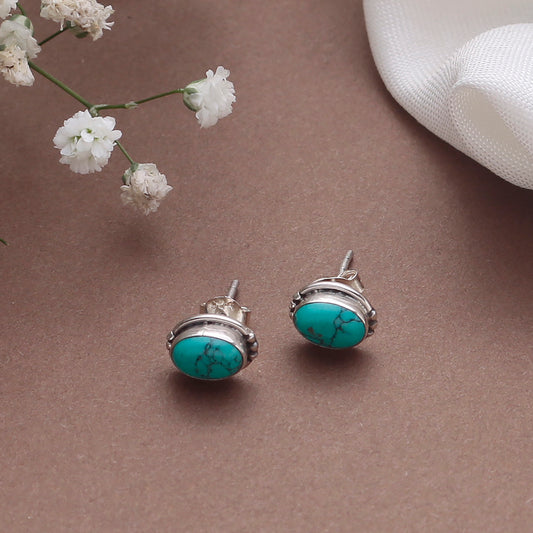 925 Sterling Silver Turquoise Stud Earrings for Women |HandCrafted jewellery
