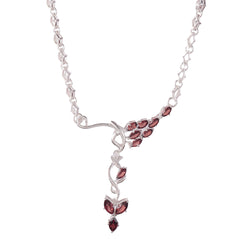 Fusionari 925 Sterling Silver Garnet Necklace for Women | Handcrafted Red Gemstone Jewelry | Elegant Designer Piece
