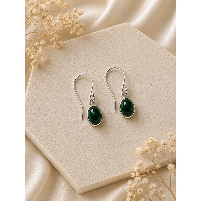 925 Sterling Silver Malachite Gemstone Dangle Earrings for Women