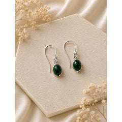 925 Sterling Silver Malachite Gemstone Dangle Earrings for Women