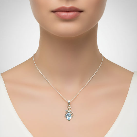 Fusionari 925 Sterling Silver Blue Topaz Pendant Necklace for Women with 18" Chain | Handmade Minimalist Jewelry | Unique Healing Crystal Design | Size 3.3x1.5 cm | One Piece