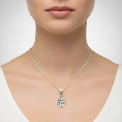 Fusionari 925 Sterling Silver Blue Topaz Pendant Necklace for Women with 18" Chain | Handmade Minimalist Jewelry | Unique Healing Crystal Design | Size 3.3x1.5 cm | One Piece