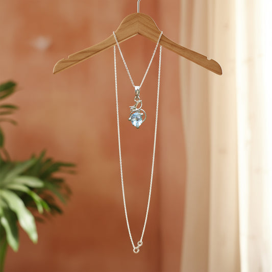 Fusionari 925 Sterling Silver Blue Topaz Pendant Necklace for Women with 18" Chain | Handmade Minimalist Jewelry | Unique Healing Crystal Design | Size 3.3x1.5 cm | One Piece