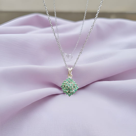 Fusionari 925 Sterling Silver Emerald Pendant Necklace for Women with 18" Chain | Handmade Minimalist Jewelry | Unique Healing Crystal Design | Size 2.1x1.4 cm | One Piece