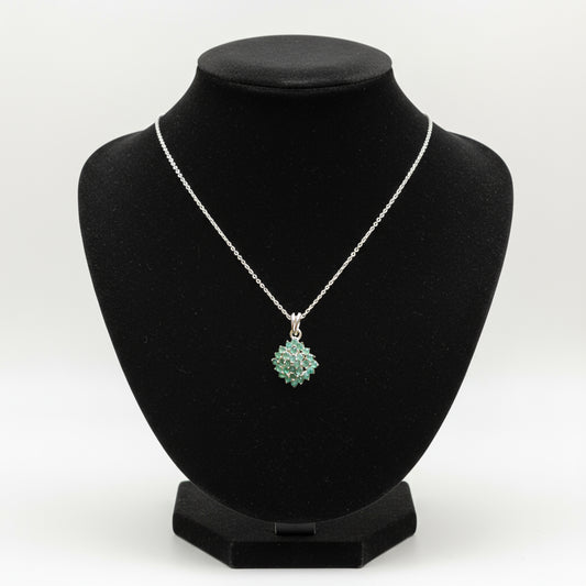 Fusionari 925 Sterling Silver Emerald Pendant Necklace for Women with 18" Chain | Handmade Minimalist Jewelry | Unique Healing Crystal Design | Size 2.1x1.4 cm | One Piece