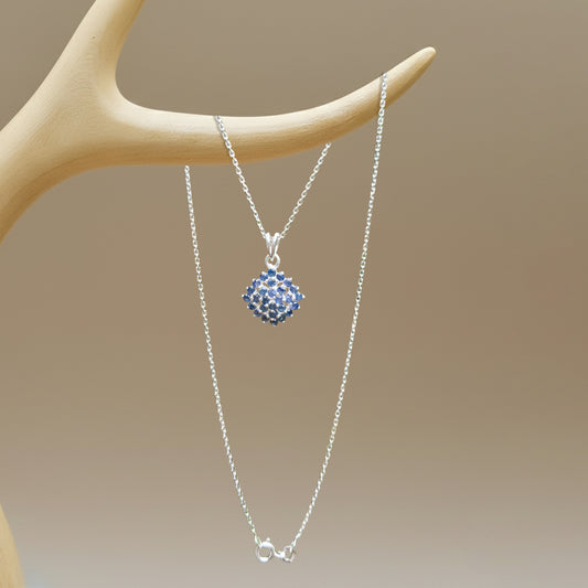 Fusionari 925 Sterling Silver Blue Sapphire Pendant Necklace for Women with 18" Chain | Handmade Minimalist Jewelry | Unique Healing Crystal Design | Size 2.1x1.4 cm | One Piece