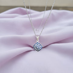 Fusionari 925 Sterling Silver Blue Sapphire Pendant Necklace for Women with 18" Chain | Handmade Minimalist Jewelry | Unique Healing Crystal Design | Size 2.1x1.4 cm | One Piece