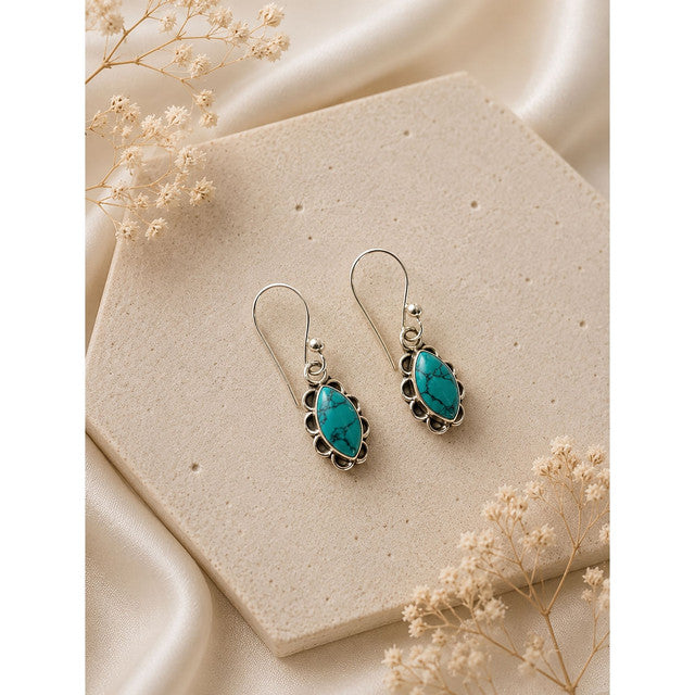 925 Sterling Silver Turquoise Firoza Stone Drop Earrings