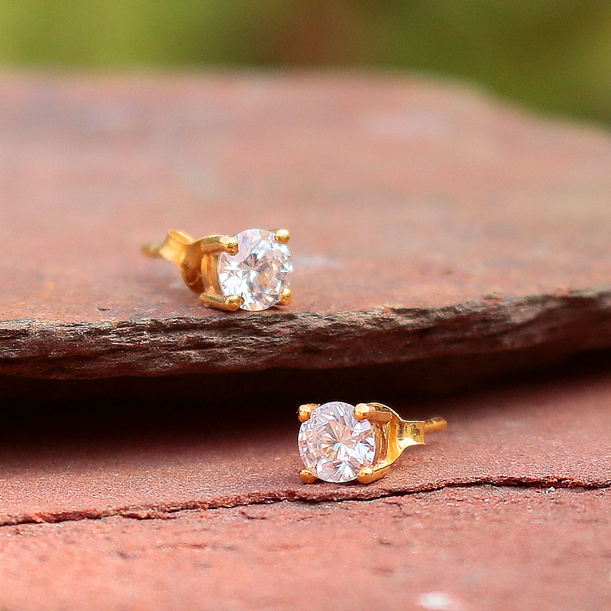 925 Sterling Silver Gold Plated  AD Zircon Stud| Authentic Silver Jewelry | Handcrafted Elegant Gift