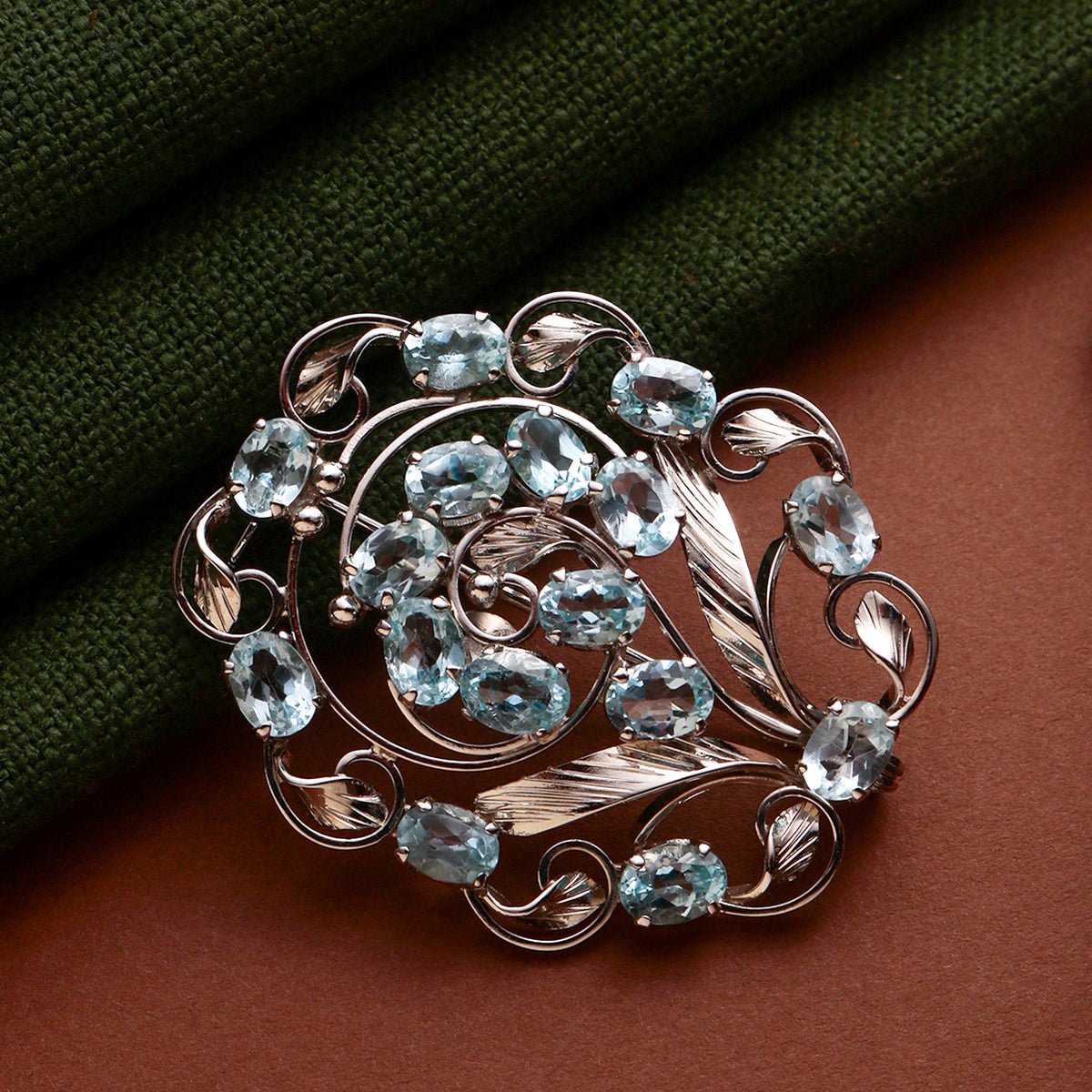 925 Sterling Silver Blue Topaz Brooch | Sparkling Sky Blue Gem Pin | Timeless Handmade Jewelry for Women