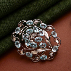 925 Sterling Silver Blue Topaz Brooch | Sparkling Sky Blue Gem Pin | Timeless Handmade Jewelry for Women