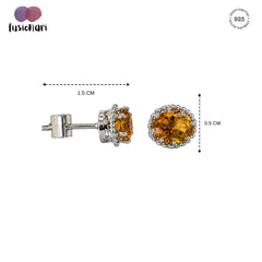 925 Sterling Silver Citrine Stud Earrings, Yellow Gemstone Push Lock