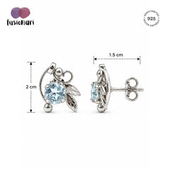 925 Sterling Silver Blue Topaz Gemstone Leaf Design Handmade Stud