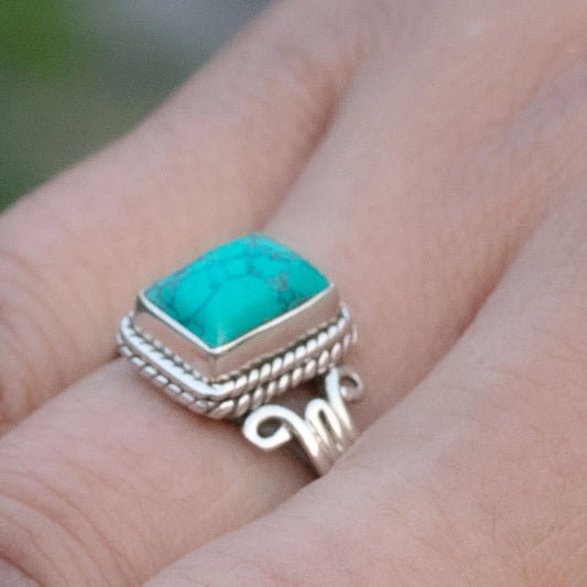 925 Sterling Silver Turquoise Ring for Women Handmade Gemstone Ring Adjustable Statement Jewelry Birthday Gift