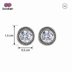 925 Silver Handmade AD Zircon Round Gemstone Eartops