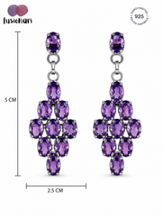 925 Sterling Silver 10 Amethyst Gemstone Diamond Shaped Drop Earrings
