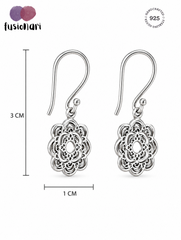 925 Sterling Silver Flower Design Hanging Earrings