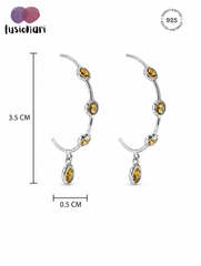 925 Sterling Silver Citrine Stone Hoop Earrings Gemstone Drop Jewelry