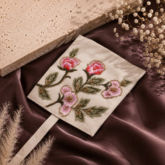 Handmade Embroidered Jewelry Storage Roll, White Suede Fabric with Bugle Beads and Sequin Work