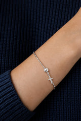 925 Sterling Silver Bead Chain With Cross Pendant Bracelet for Women and Girls