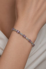 925 Sterling Silver Amethyst Bracelet with AD Zircon Accents For Women & Girls