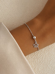 925 Sterling Silver Bead Chain With Flower Pendant Bracelet for Women and Girls
