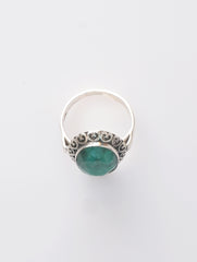925 Sterling Silver Green Emerald Gemstone Ring Handmade Style Oval Design for Women