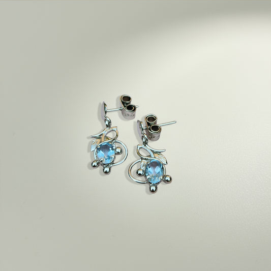 Fusionari 925 Sterling Silver Blue Topaz Earrings for Women | Handmade Blue Gemstone Jewelry | Elegant Sparkling Design | Size 2.5x1.4 cm