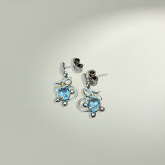 Fusionari 925 Sterling Silver Blue Topaz Earrings for Women | Handmade Blue Gemstone Jewelry | Elegant Sparkling Design | Size 2.5x1.4 cm