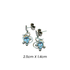 Fusionari 925 Sterling Silver Blue Topaz Earrings for Women | Handmade Blue Gemstone Jewelry | Elegant Sparkling Design | Size 2.5x1.4 cm