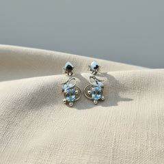 Fusionari 925 Sterling Silver Blue Topaz Earrings for Women | Handmade Blue Gemstone Jewelry | Elegant Sparkling Design | Size 2.5x1.4 cm