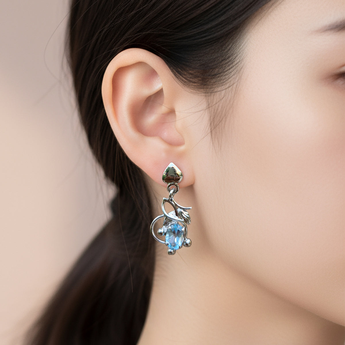 Fusionari 925 Sterling Silver Blue Topaz Earrings for Women | Handmade Blue Gemstone Jewelry | Elegant Sparkling Design | Size 2.5x1.4 cm