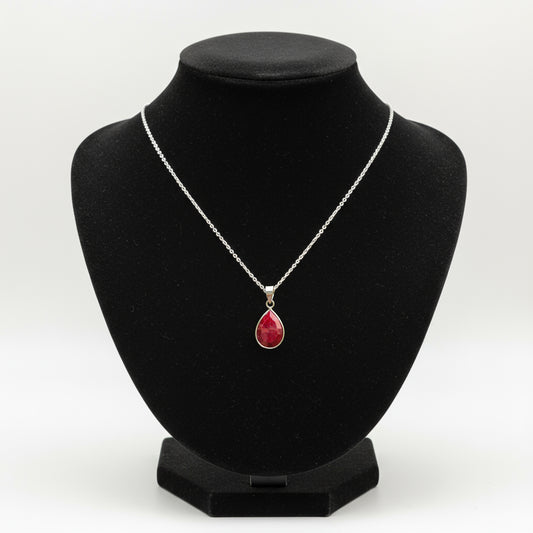 925 Sterling Silver Ruby Pendant Necklace – Handcrafted natural ruby gemstone on an 18-inch sterling silver chain. Elegant, timeless jewelry for women