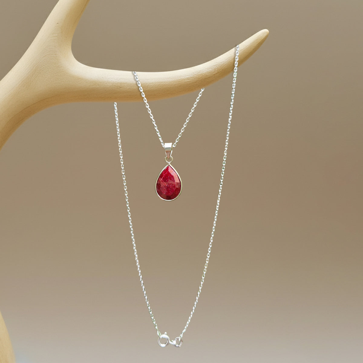 925 Sterling Silver Ruby Pendant Necklace – Handcrafted natural ruby gemstone on an 18-inch sterling silver chain. Elegant, timeless jewelry for women