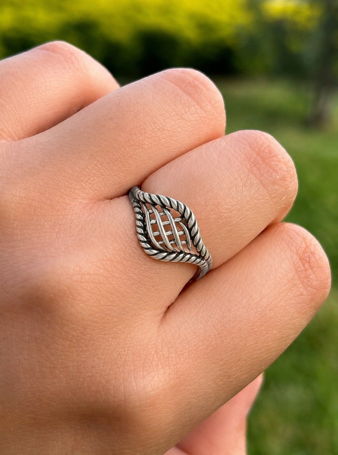 925 Sterling Silver Leaf Pattern Ring for Women Handmade Decorative Silver Jewelry