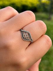 925 Sterling Silver Leaf Pattern Ring for Women Handmade Decorative Silver Jewelry