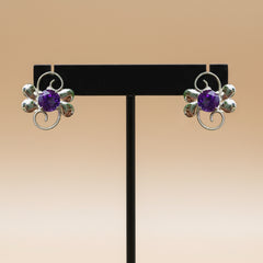 Fusionari 925 Sterling Silver Amethyst Earrings for Women | Handmade Minimalist Jewelry | Unique Healing Crystal Design | Size 1.4x1.6 cm | One Pair
