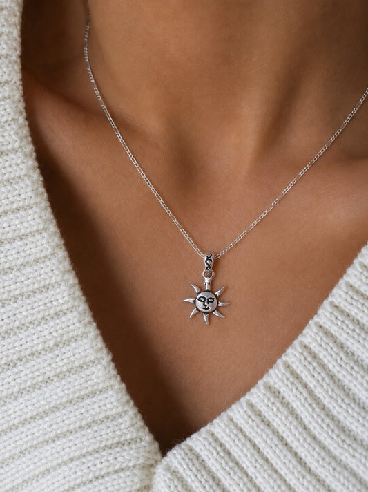 925 Sterling Silver Handmade Sun Face Pendant for Women and Girls