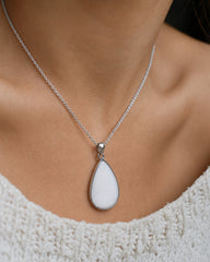 925 Sterling Silver Handmade Scolecite Gemstone Teardrop Pendant for Women and Girls