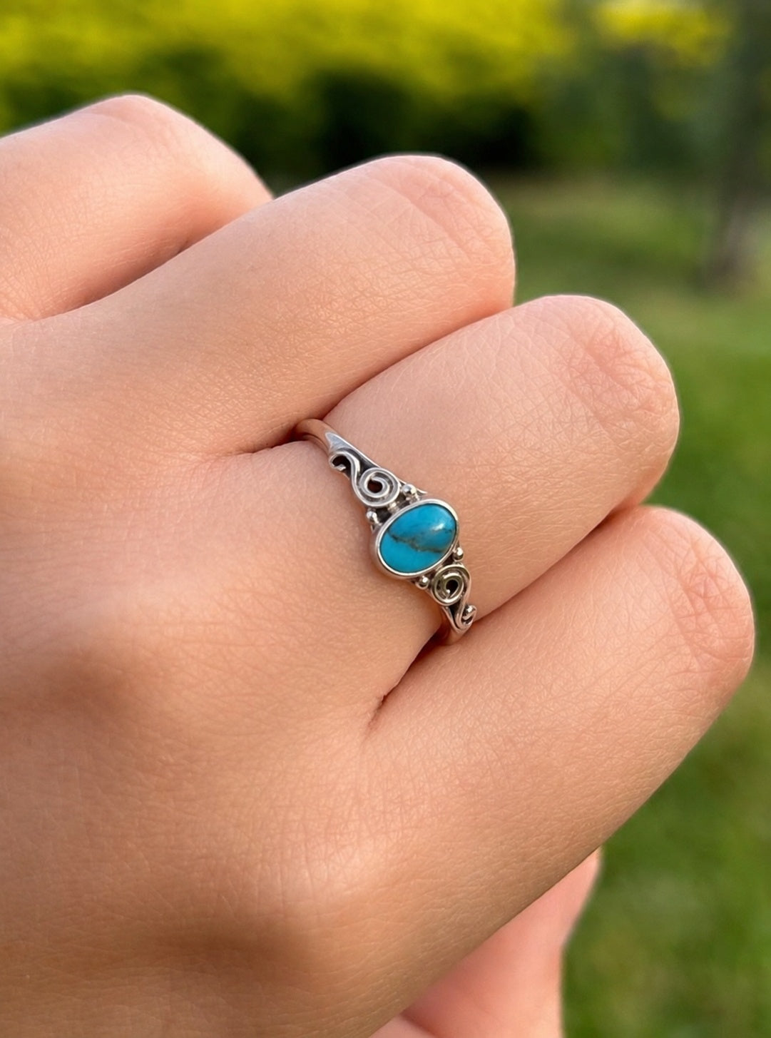 925 Sterling Silver Turquoise Gemstone Ring for Women with Handmade Traditional Inspired Design