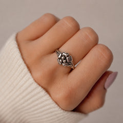 925 Sterling Silver Flower and Leaf Ring for Women Handmade Floral Design Jewelry