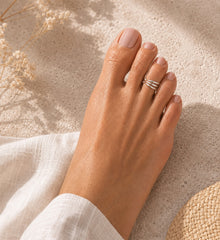 925 Sterling Silver Adjustable Toe Ring for Women, Intricate Multi Band Layered Design
